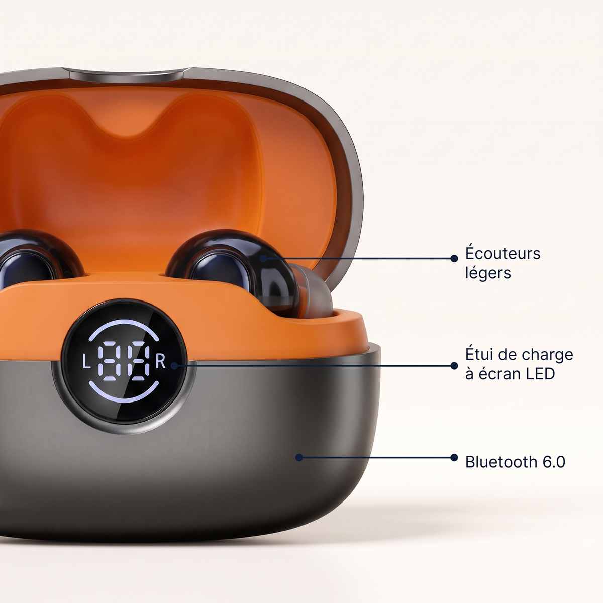 Étui de charge à écran LED, écouteurs légers, Bluetooth 6.0