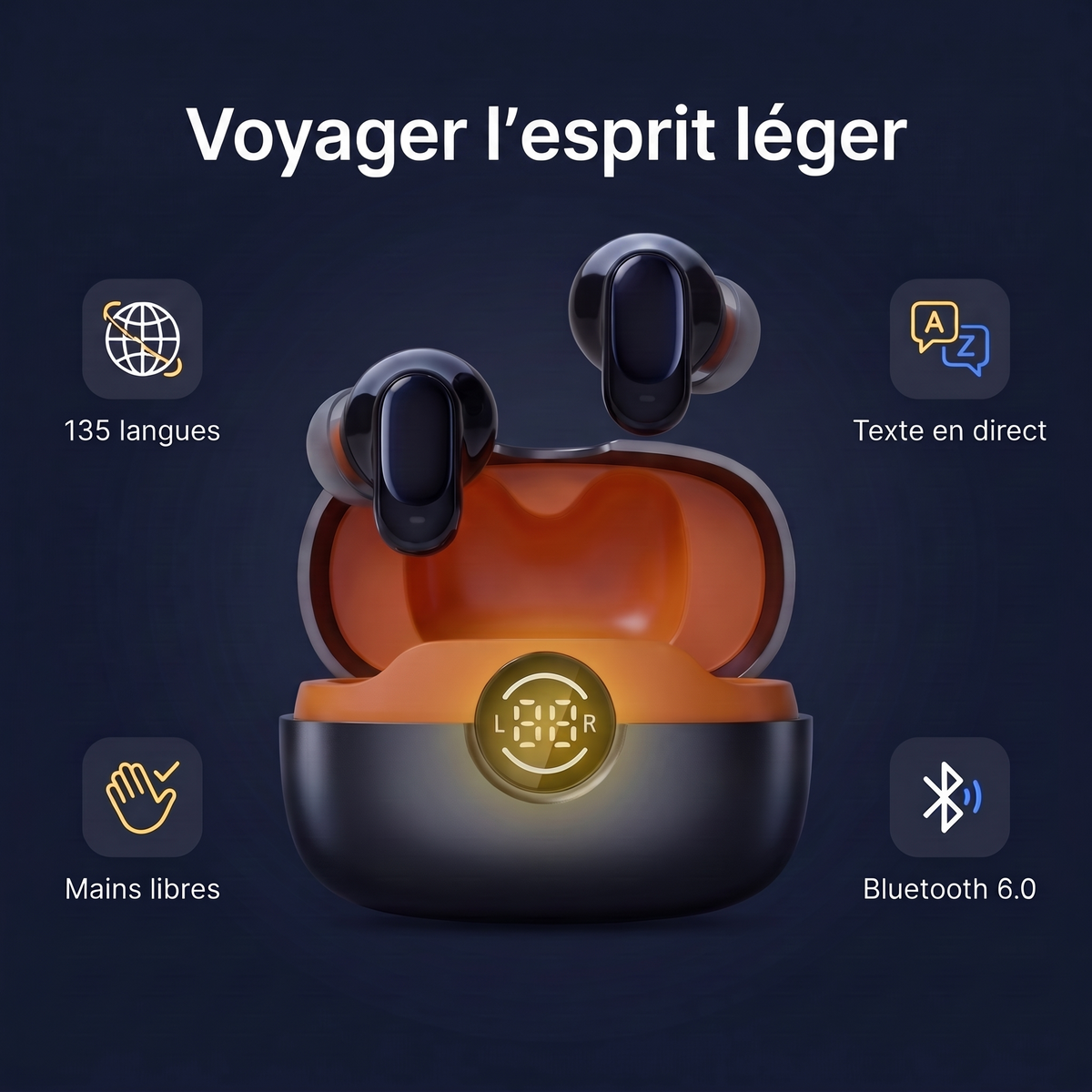 Voyager l'esprit léger : 135 langues, texte en direct, mains libres, Bluetooth 6.0